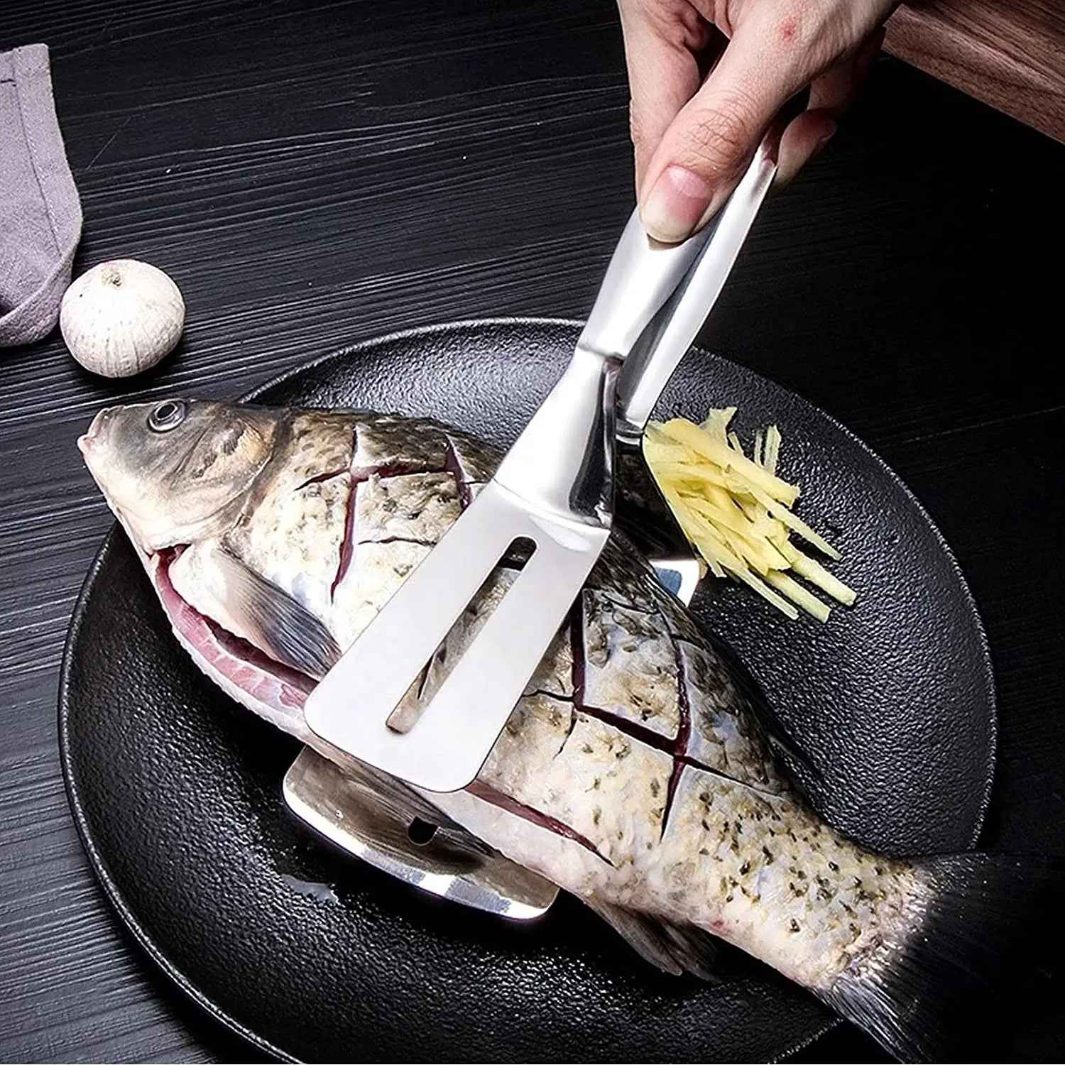 2918 Multifunction Cooking Serving Turner Frying Food Tong. Stainless Steel Steak Clip Clamp Bbq Kitchen Tong.