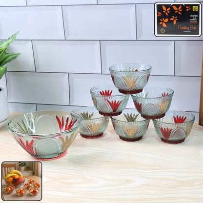 8234 Rose Glass Multipurpose Pudding  Dessert  Ice Cream Bowl Set For Home Use Home  Kitchen Serving Bowl For Sundae Sweets Snacks Fruit Pudding Nuts Or Dip Serving Bowls 6 Medium  1 Big Bowl (Set Of 7 Pc)