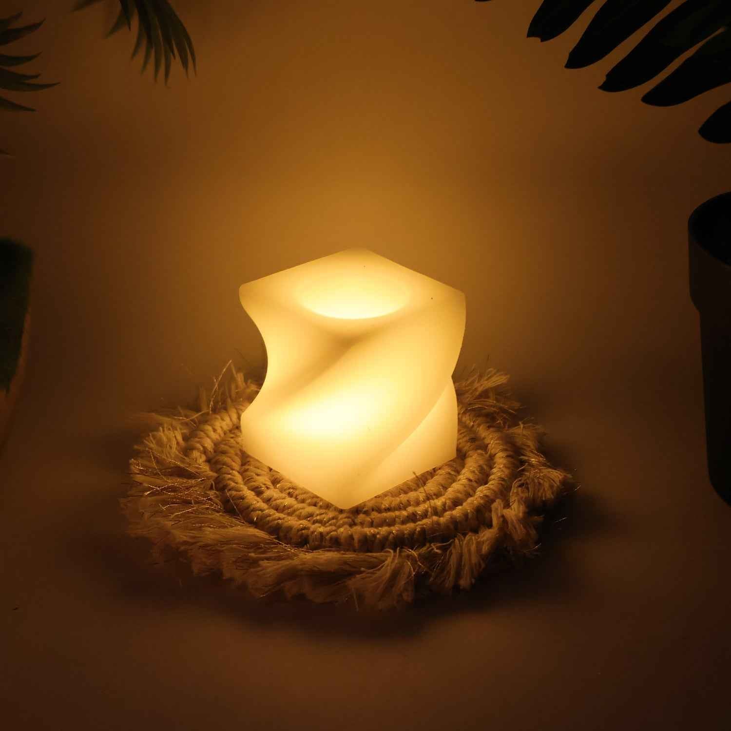 Set Of 12 Led Flameless Decorative Candles  Square Shape Tealight Lamps