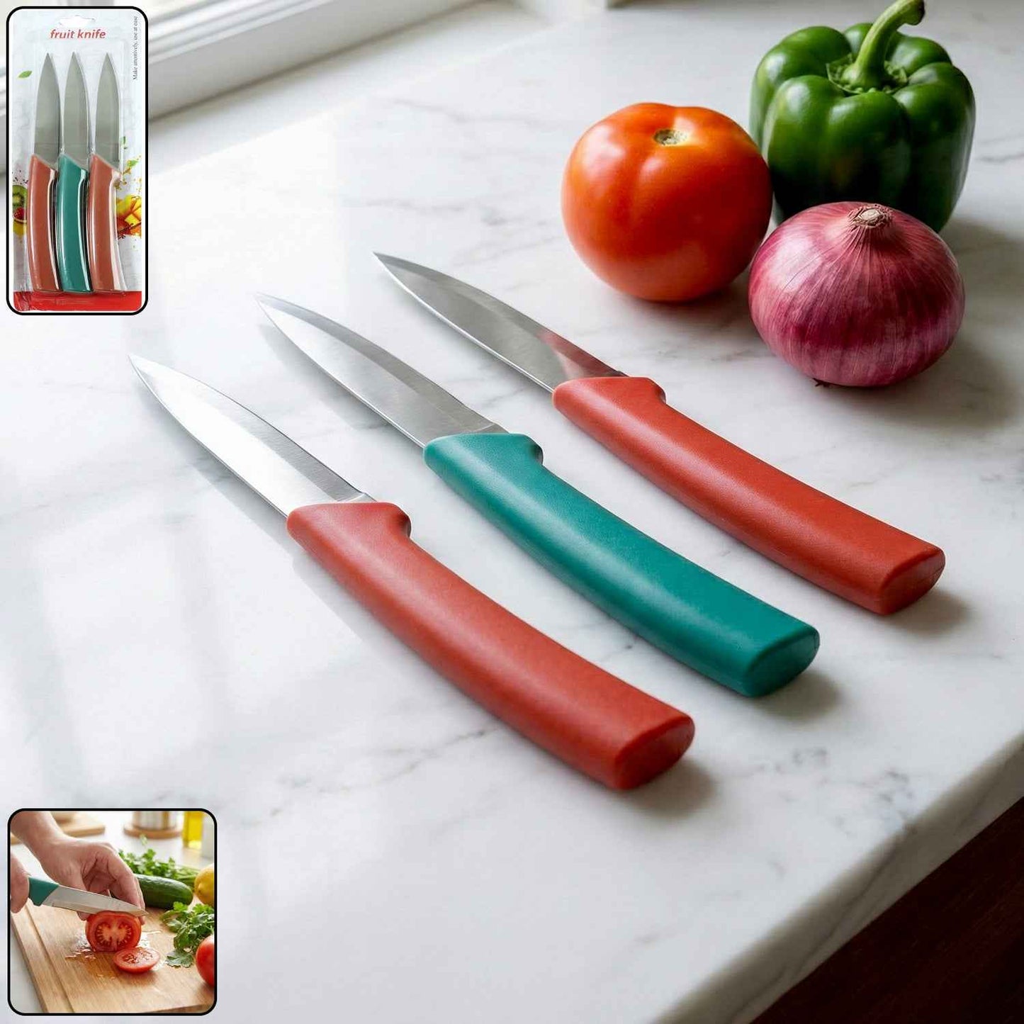 Multipurpose Kitchen Fruit  Vegetable Cutting Knife Set (Pack Of 3)