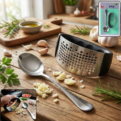 Heavy-duty Garlic Press Tool With Spoon Set (2 Pc Set)