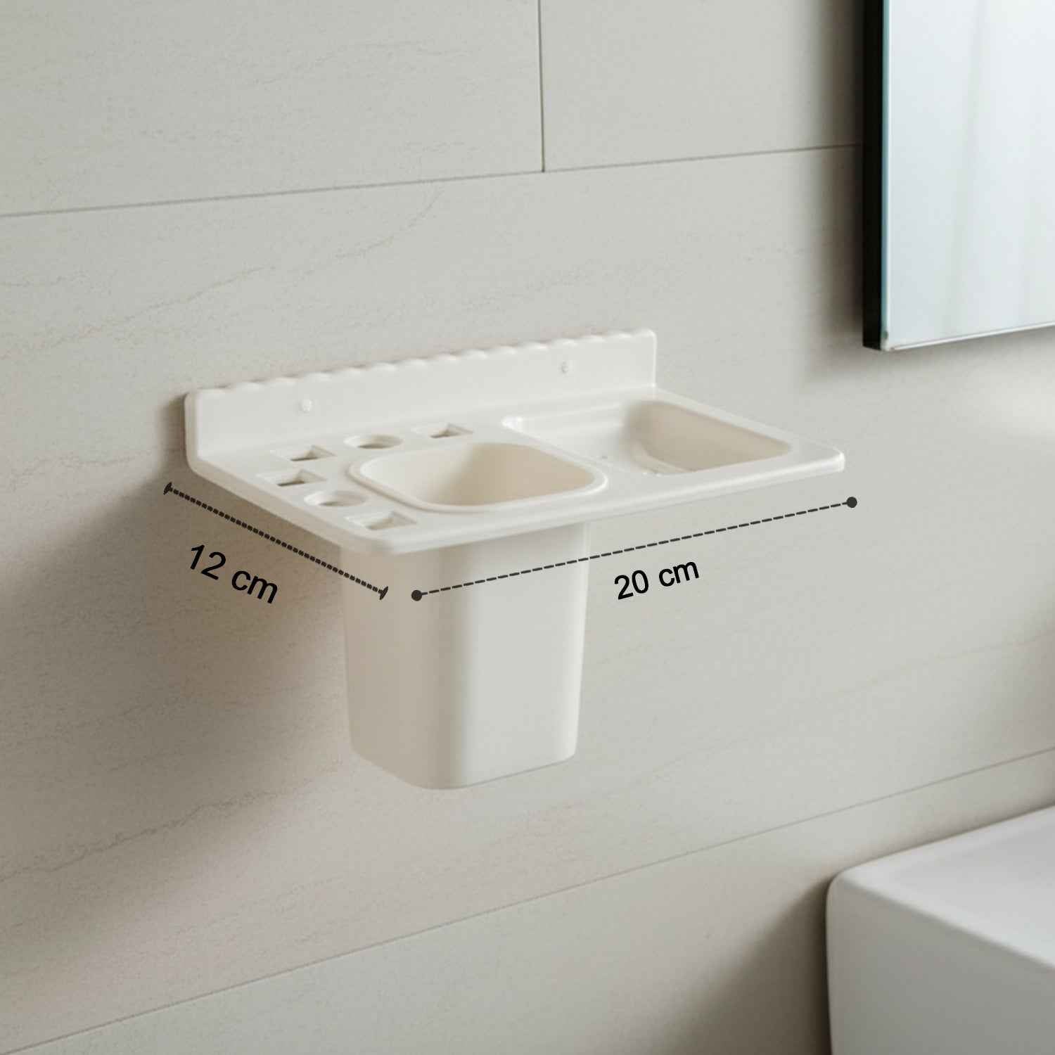 3in1 Wall Mounted Multi-compartment Toothbrush  Soap Holder With Cup (1 Pc)