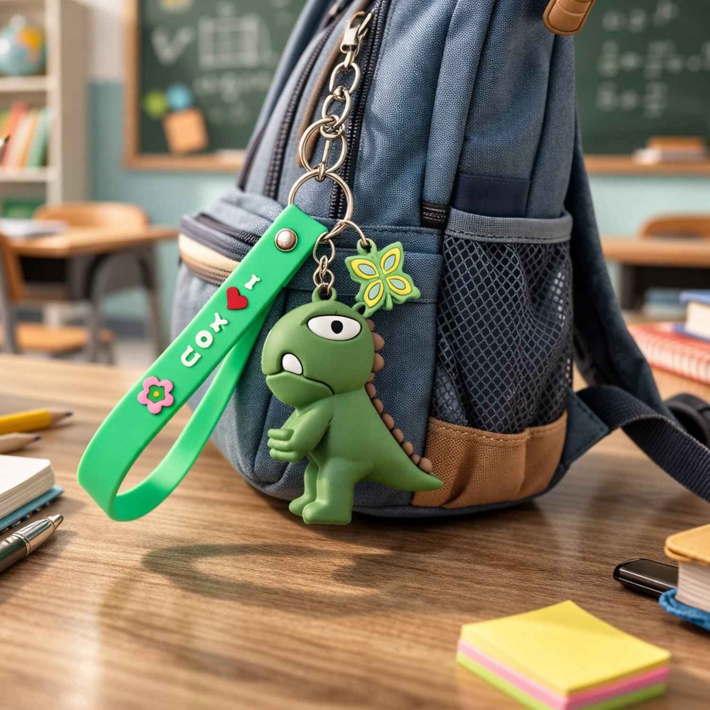 Cute Dinosaur Cartoon Keychain With Silicone Strap (1 Pc)
