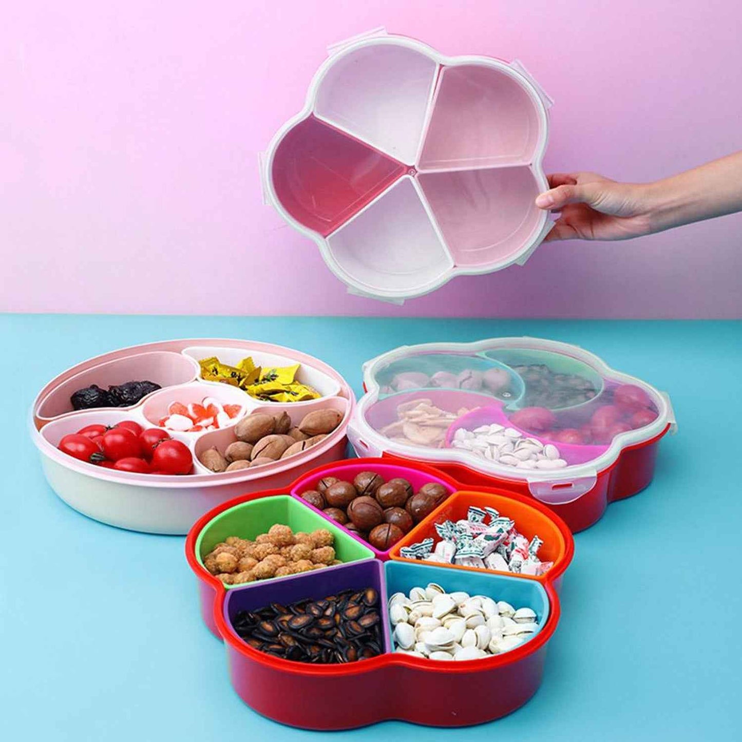 5 Compartments Party Food Storage Snack Nuts Box For Peanuts Fruits And Candy Box For Home Kitchen Use - BeSh Deals®
