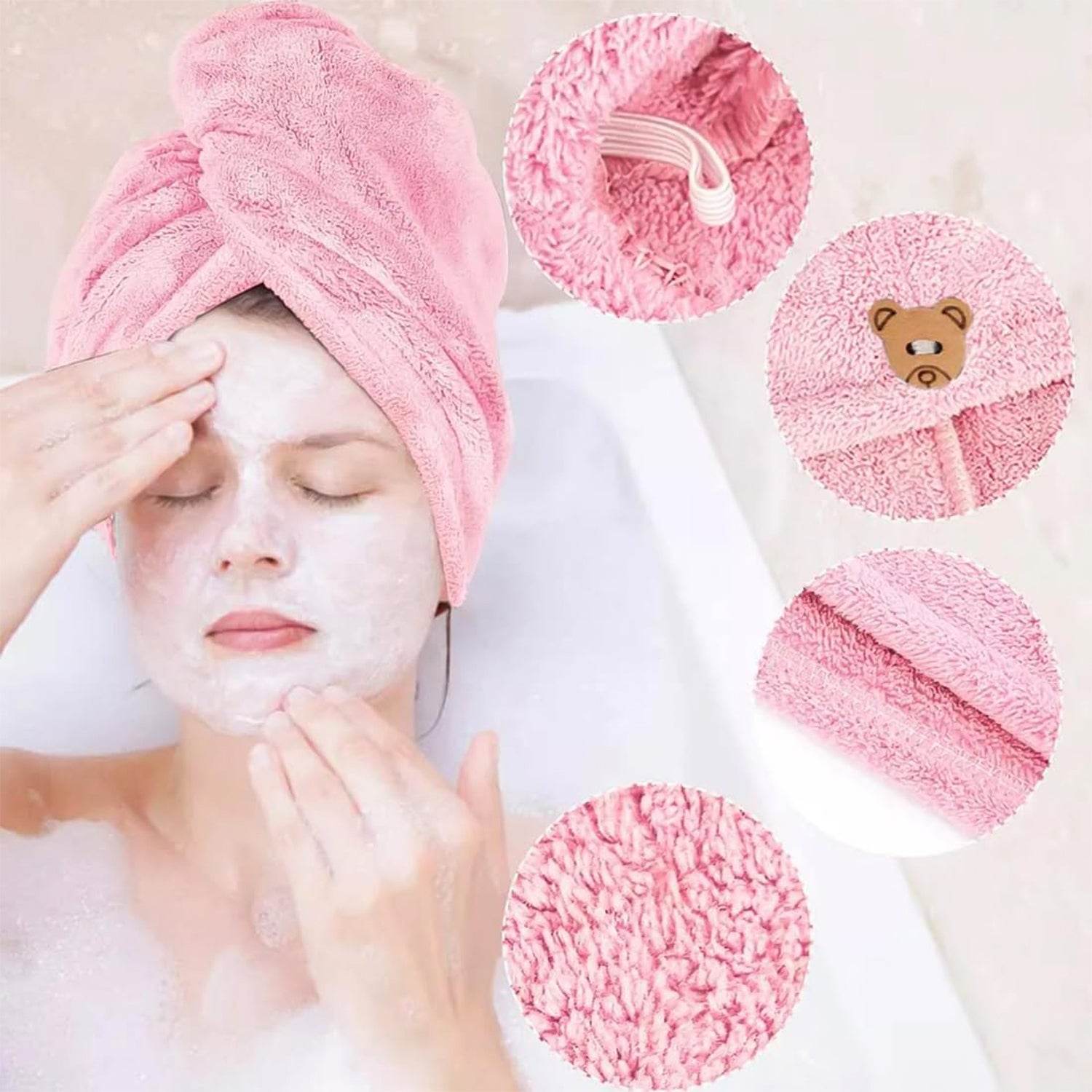 Soft Microfiber Hair Drying Towel Wrap With Cute Teddy Bear Button (1 Pc) - Best Deals at BeSh Deals®