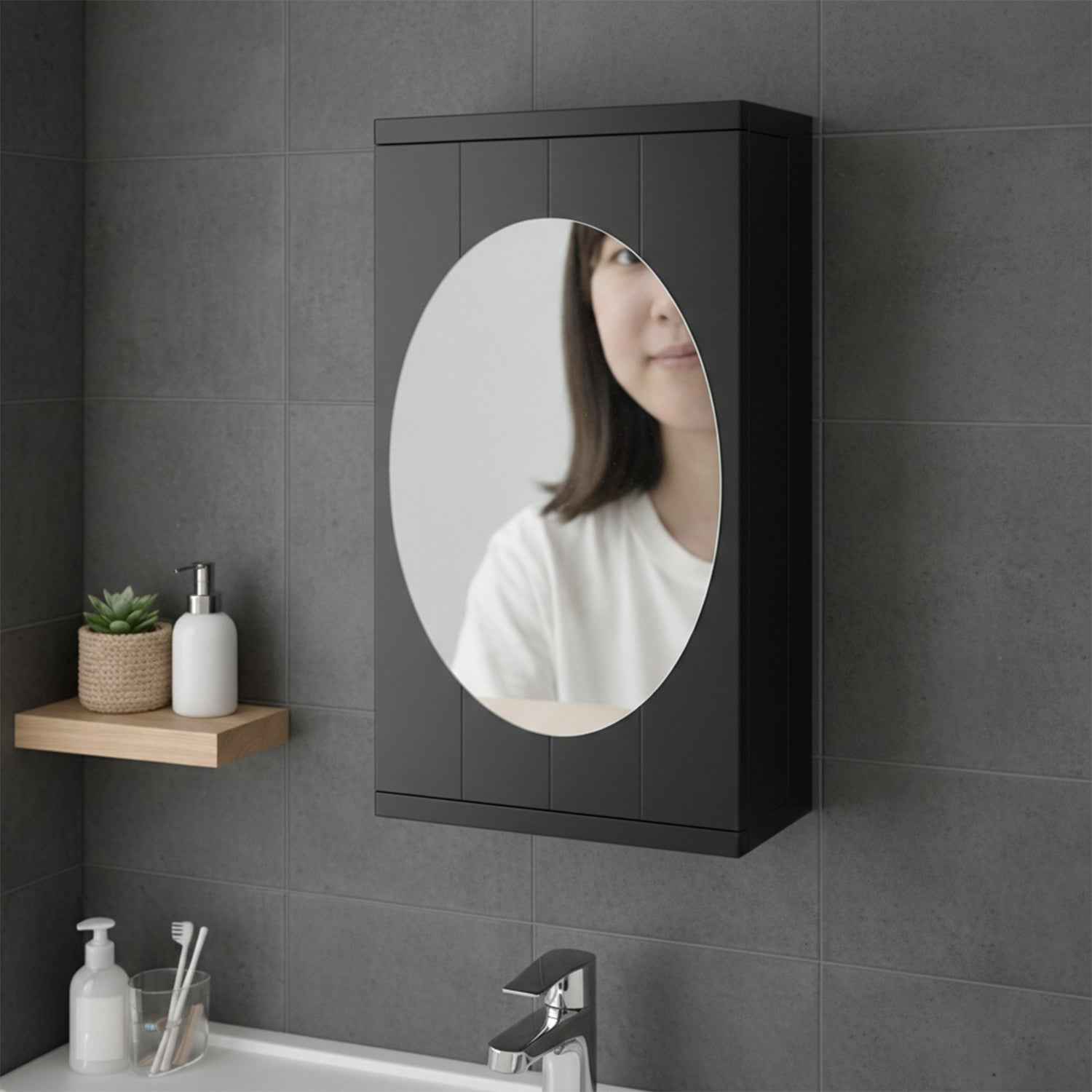 Wall Mounted Black Rotating Storage Cabinet Organizer (1 Pc 22x42 Cm)