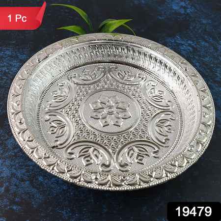 Traditional Silver Finish Plastic Pooja Thali (1 Pc)