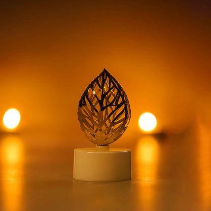Decorative Golden Leaf Shaped Flameless Led Candles (12 Pc)