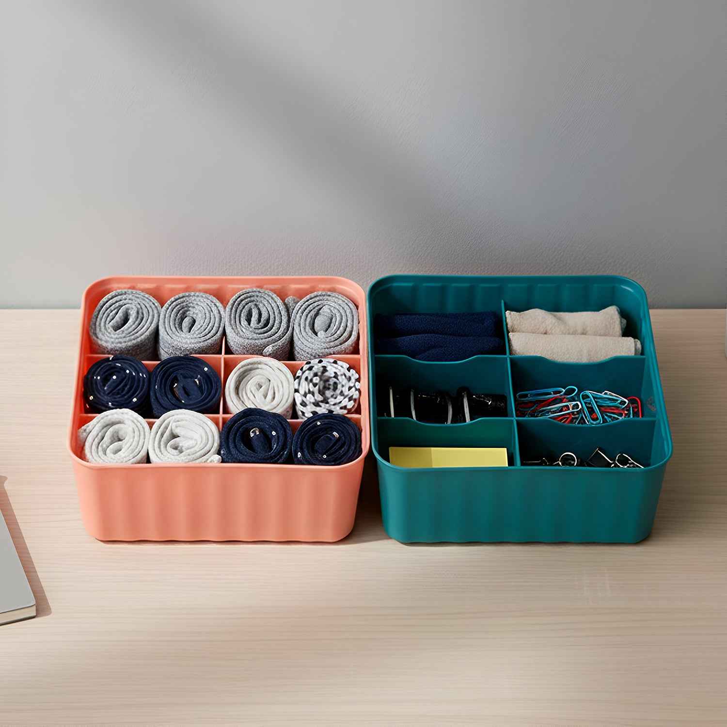 Square Organizer Box With 6 Compartments (Set Of 2)