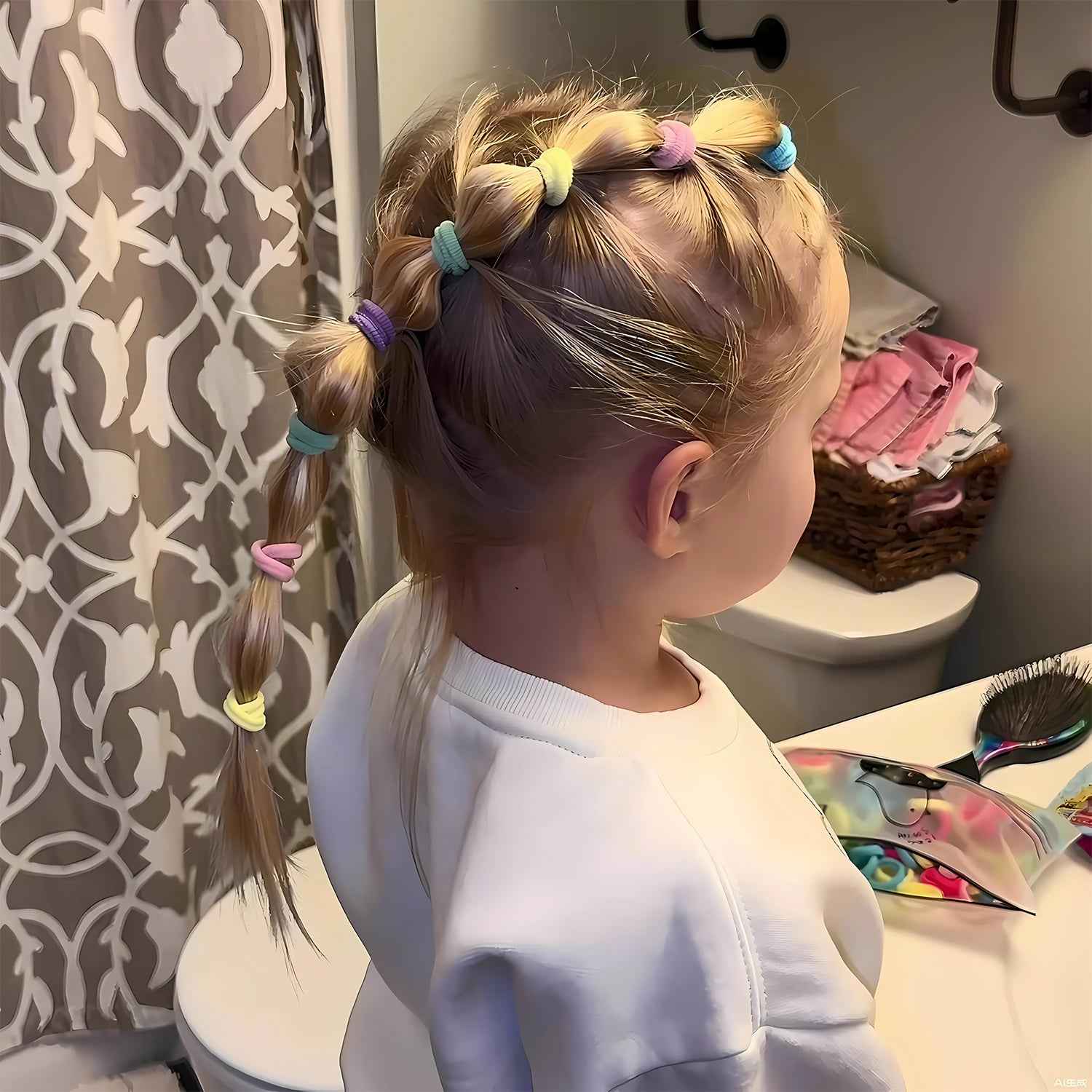 Colorful Soft Elastic Hair Bands Set For Kids  Girls (10 Pkt   1 Set)