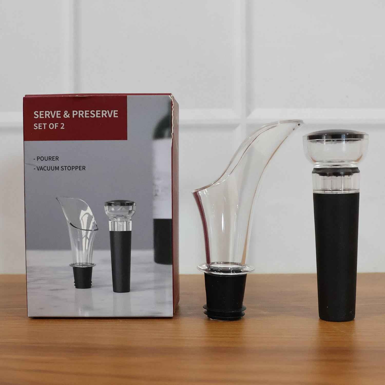 Premium Wine Poorer And Vacuum Bottle Stopper Set (2 Pc)