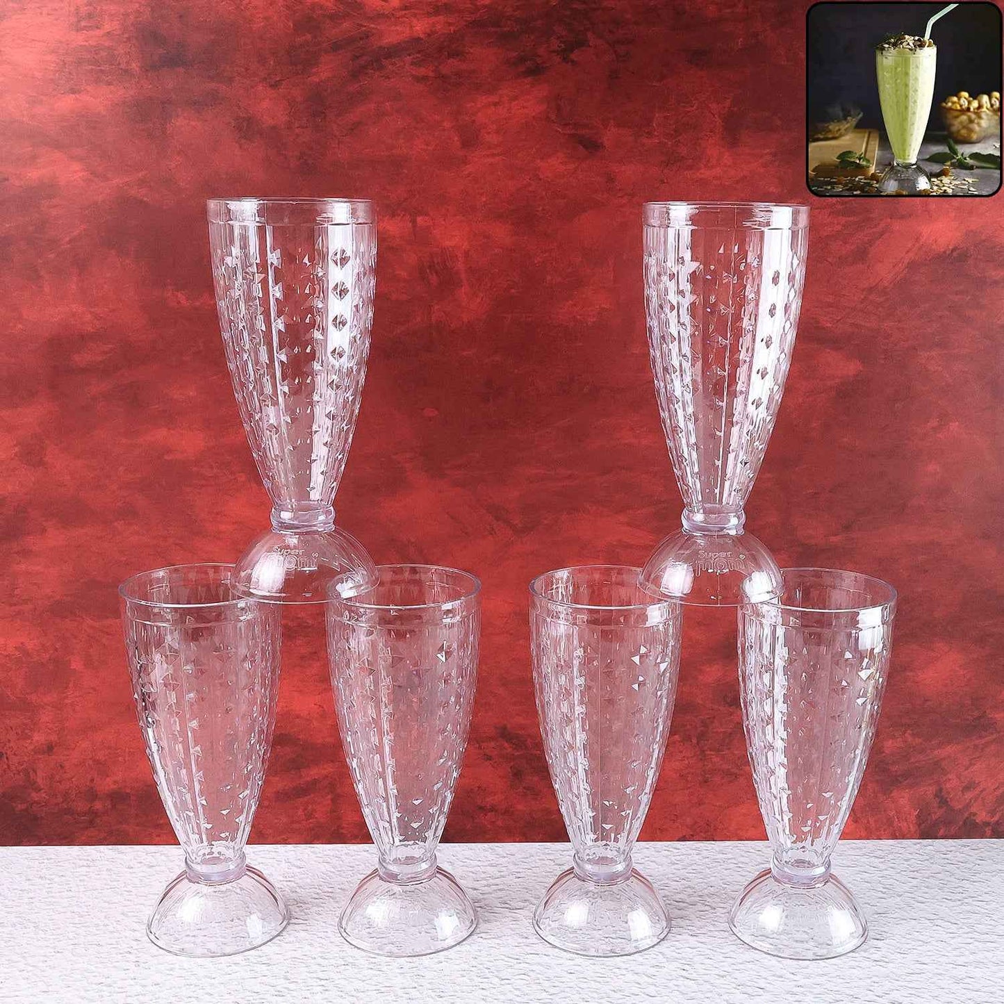 Supermom Transparent Plastic Milkshake Glass Set (400ml  6 Pc)