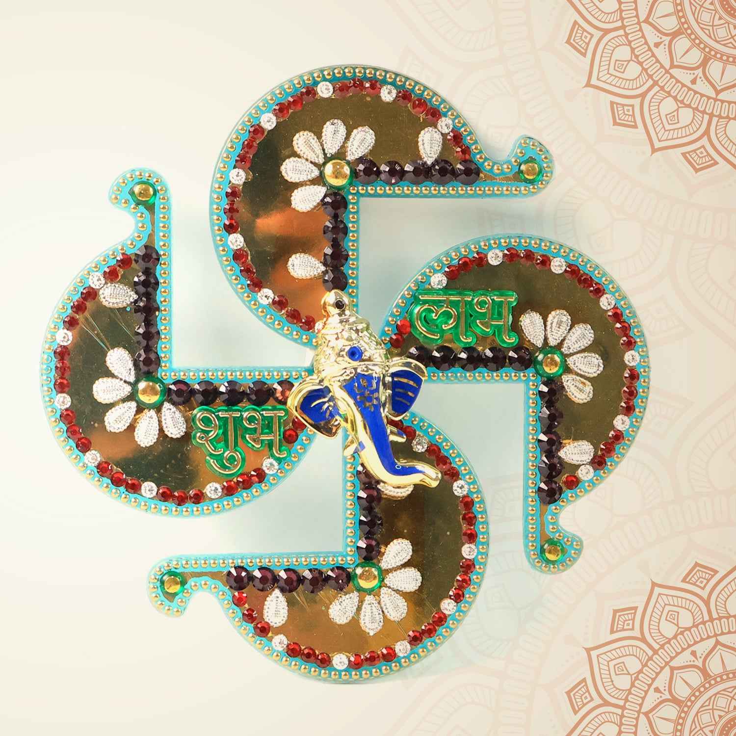 Golden Swastik Shubh Labh Wall Hanging With Ganesh Idol (1 Pc)