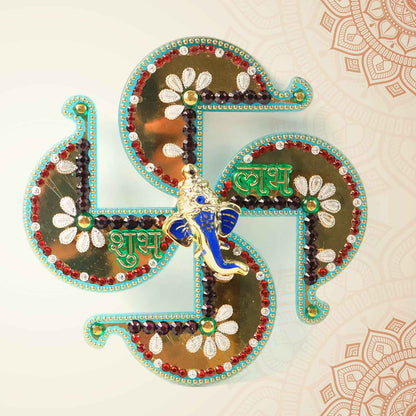 Golden Swastik Shubh Labh Wall Hanging With Ganesh Idol (1 Pc)