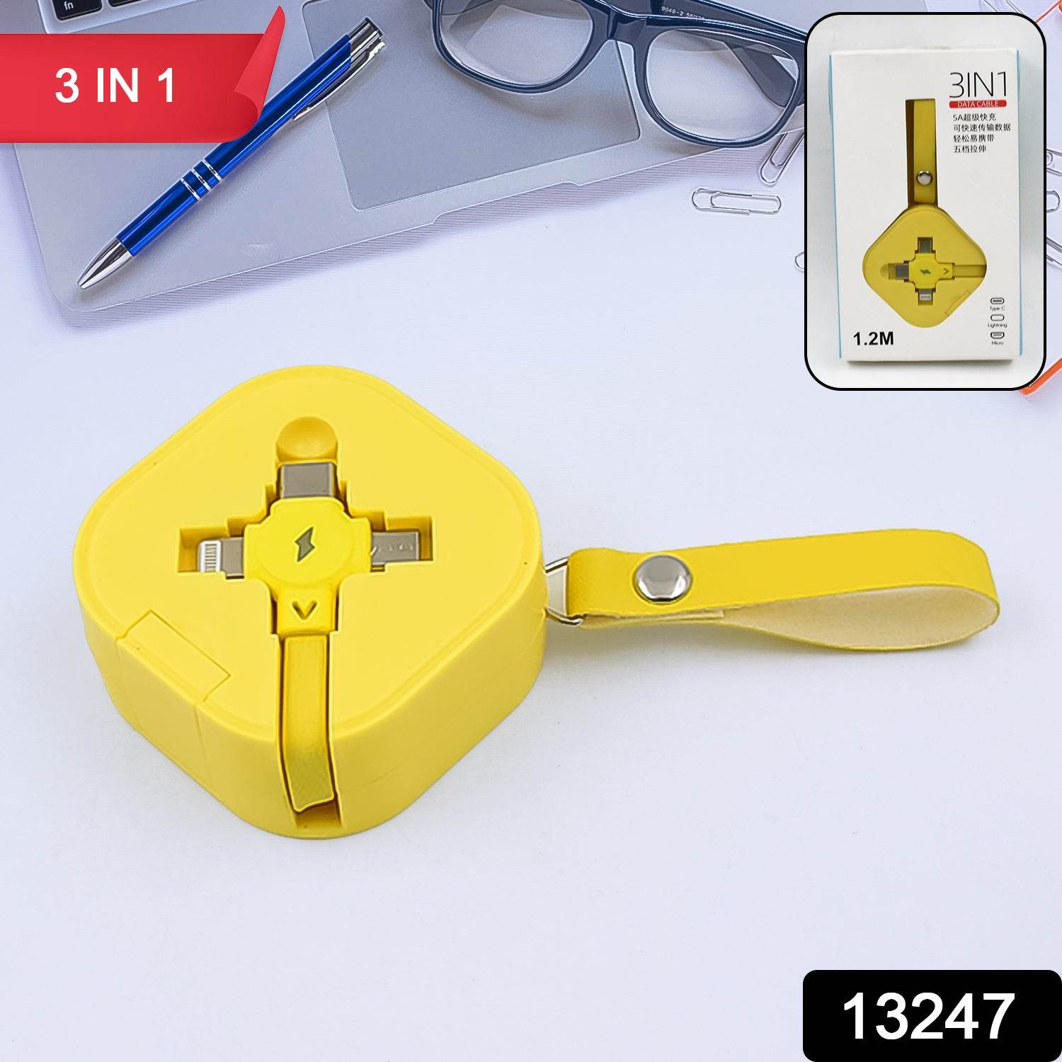 3 In 1 Charger Cable Retractable Type Compatible With Smartphones (1 Pc) - Best Deals at BeSh Deals®