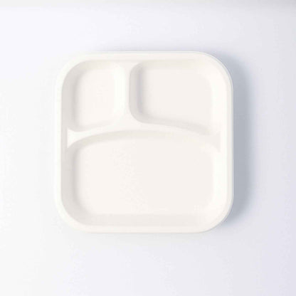 Compostable Bagasse 3-compartment Square Meal Plate
