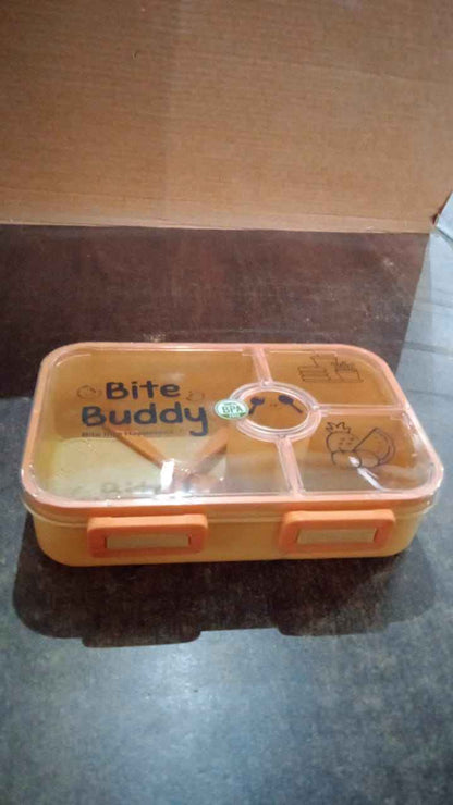 Bite Buddy 4 Compartment Leak Resistant Plastic Lunch Box With Spoon Fork - BeSh Deals®