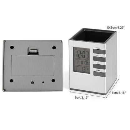 Multifunction Cube Digital Desk Clock With Pen Holder (1 Pc)