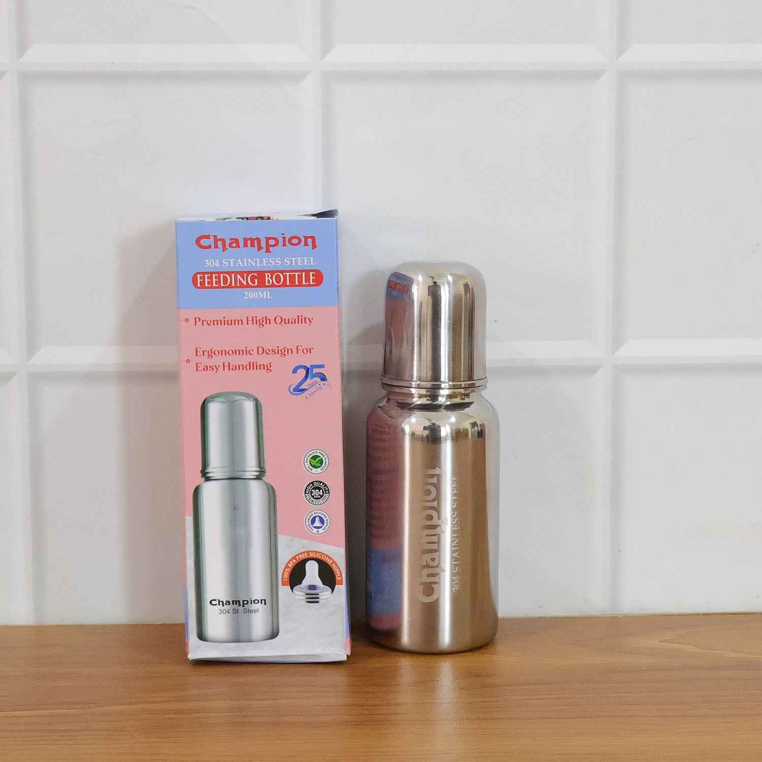 Stainless Steel Baby Feeding Bottle 200ml