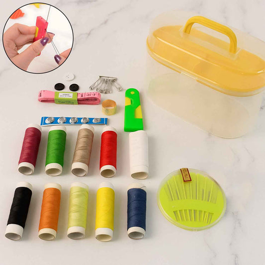 6573 Double Layer Small  Portable Travel Sewing Kits Box With Color Needle Threads Scissor Pin Hand Work Sewing Box Handwork Sewing Accessories
