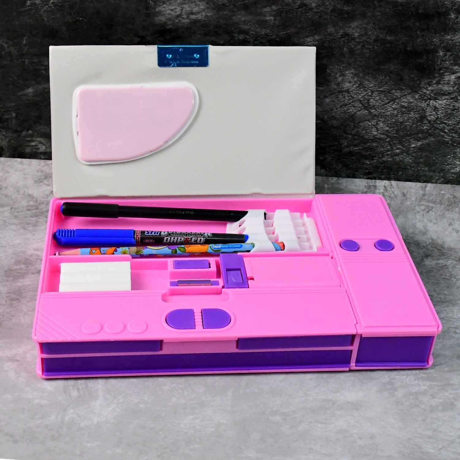 Multi-functional Space Theme Pencil Box With Built-in Calculator (1 Pc)