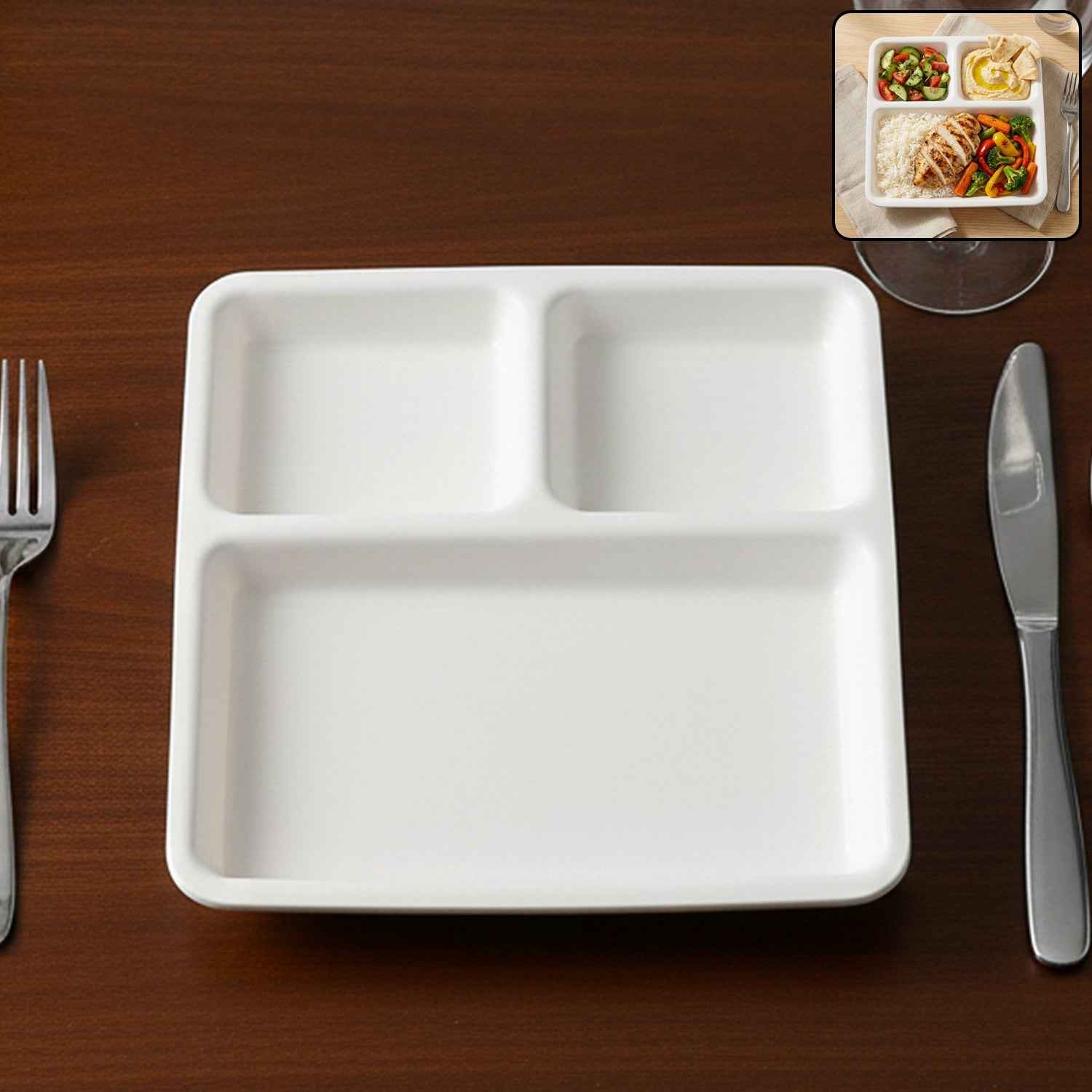 Plastic 3-compartment Plate For Meal Serving