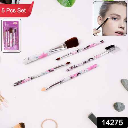 Floral Makeup Brush Set For Eyes Lips And Face (5 Pc)