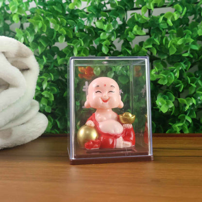Solar Power Moving Head Buddha Statue Car Ornament (1 Pc  Mix Color)