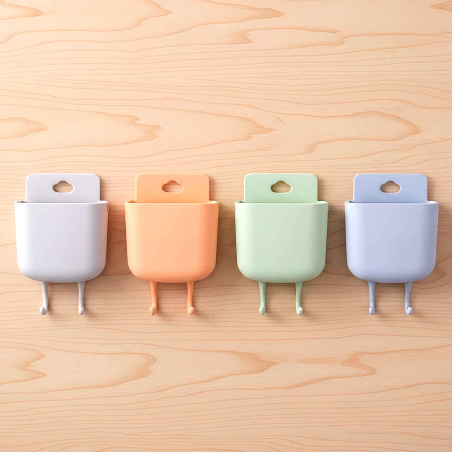 Multi-purpose Plastic Wall Mounted Mobile Charging Holder Set (4 Pc)