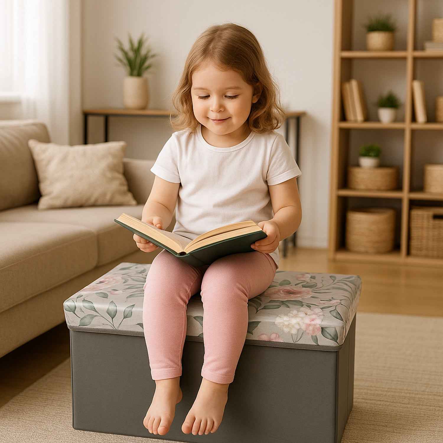 Premium Foldable Storage Box With Floral Lid (1 Pc)