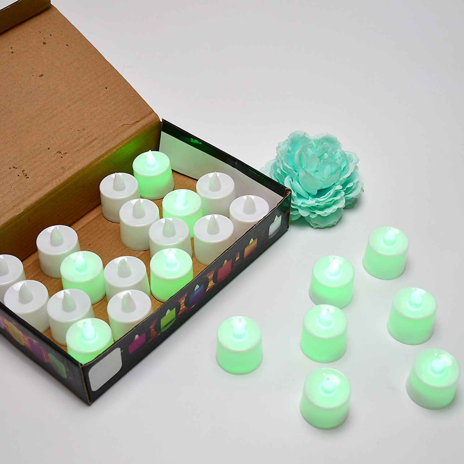 6635 Green Flameless Led Tealights Smokeless Plastic Decorative Candles - Led Tea Light Candle For Home Decoration (Pack Of 24)