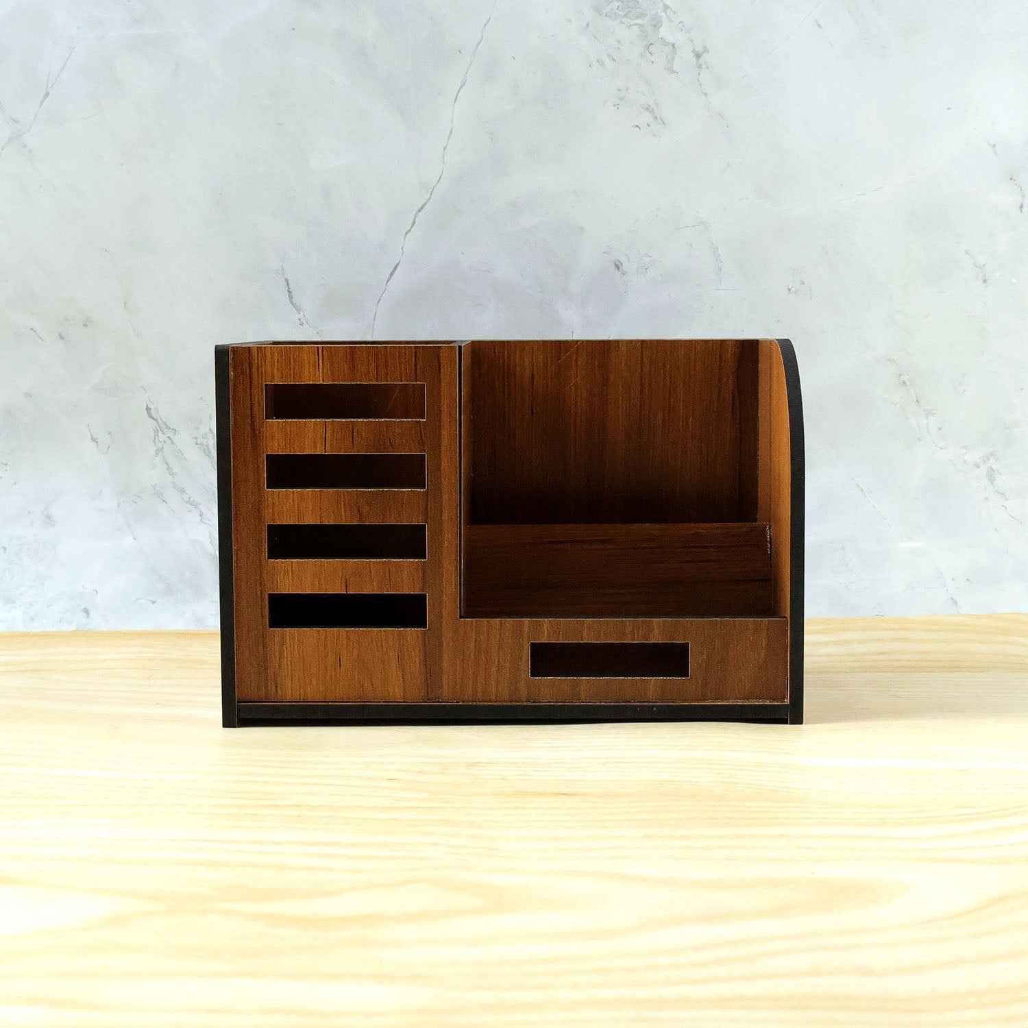 Premium Wooden Desk Organizer With Phone Stand Pen Holder Card Holder (1 Pc)