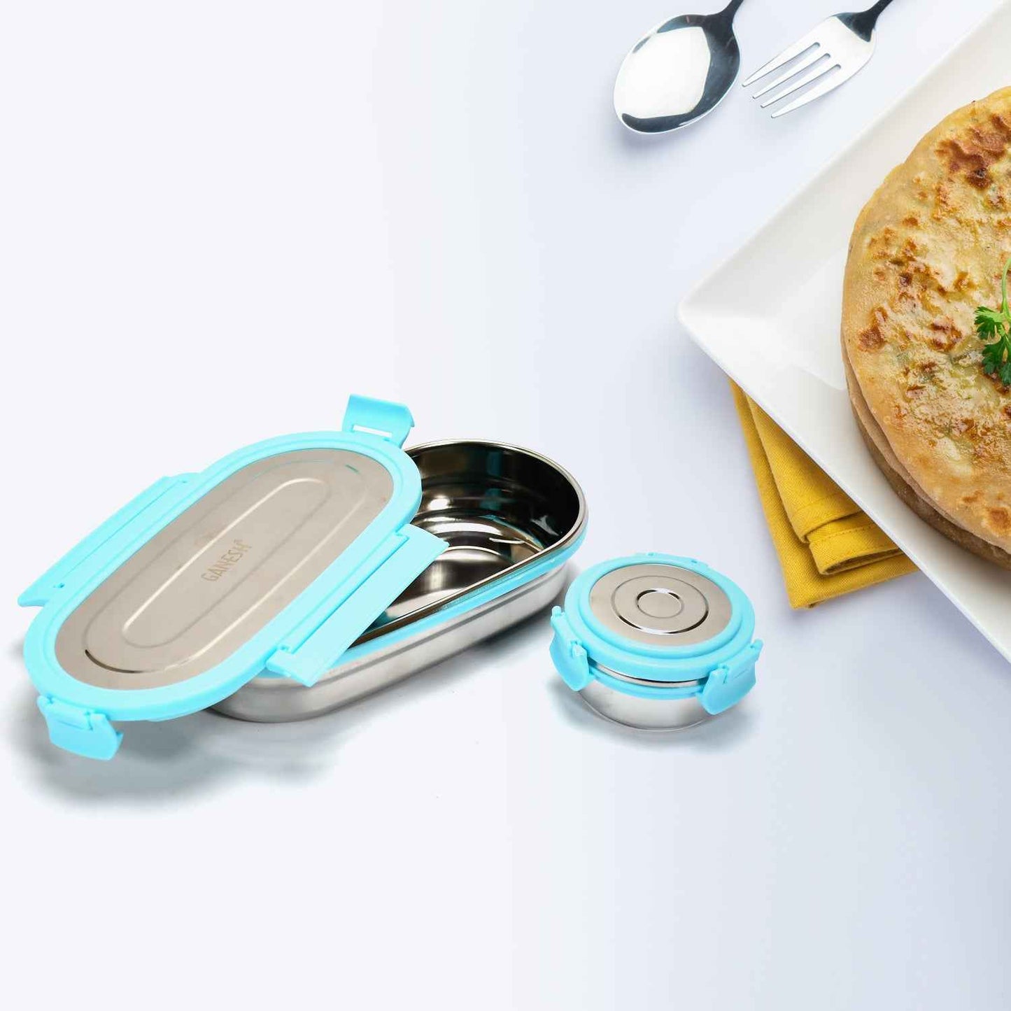 8141 Ganesh Stainless Steel Lunch Box  Small Container ( Set Of 2 Pcs )