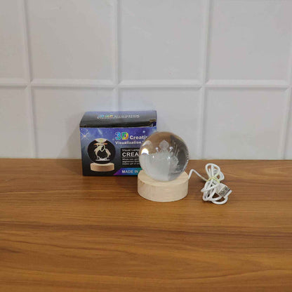 3d Crystal Lakshmi Ball Led Night Lamp With Wooden Base