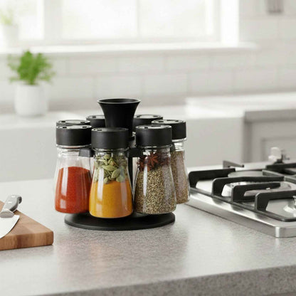 8 In 1 Revolving Plastic Spice Rack Set With Rotating Stand
