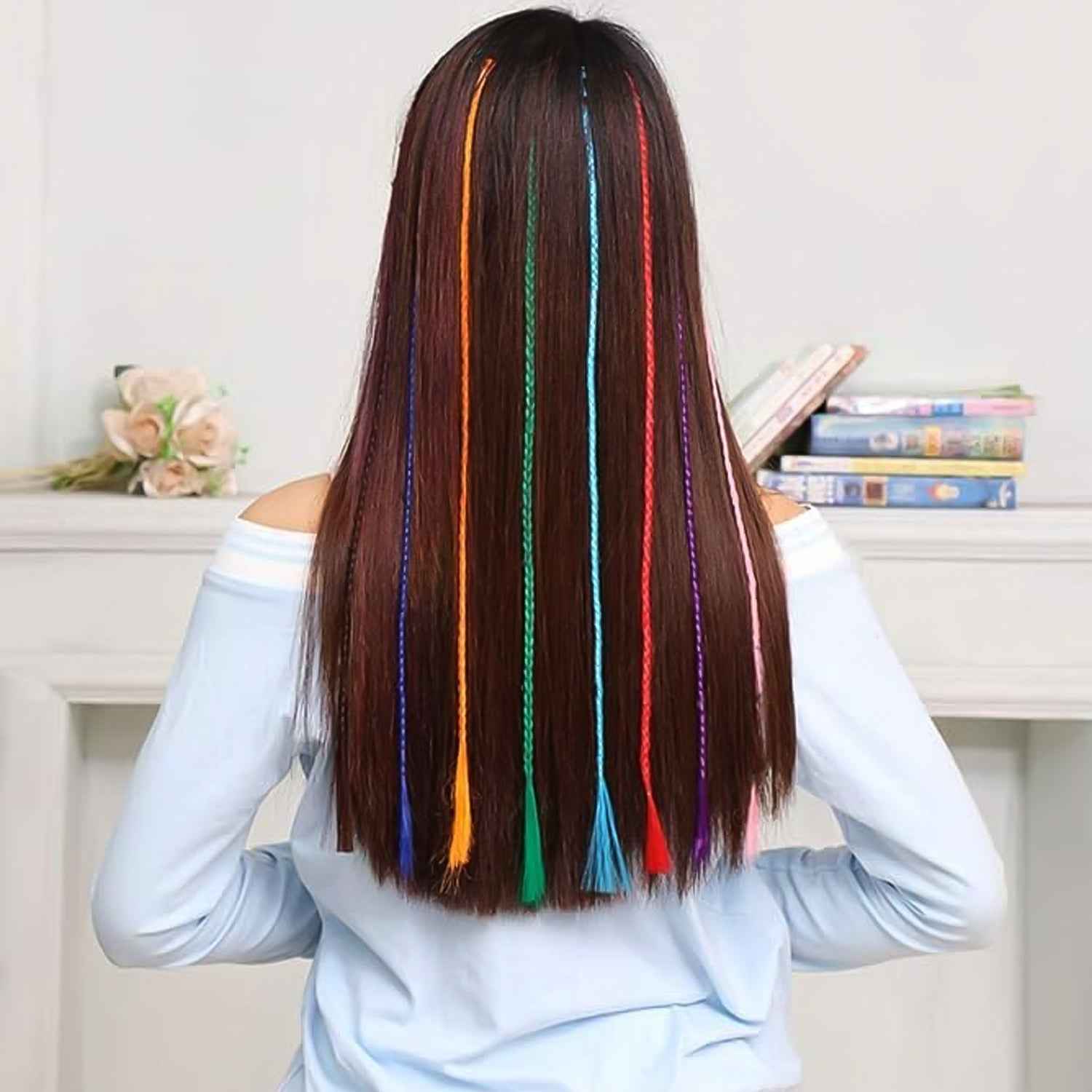 Colourful Braided Hair Extension Streaks For Girls  Kids (6 Pc)