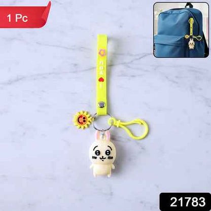 Cute Cartoon Bunny Silicone Keychain With Decorative Strap (1 Pc)
