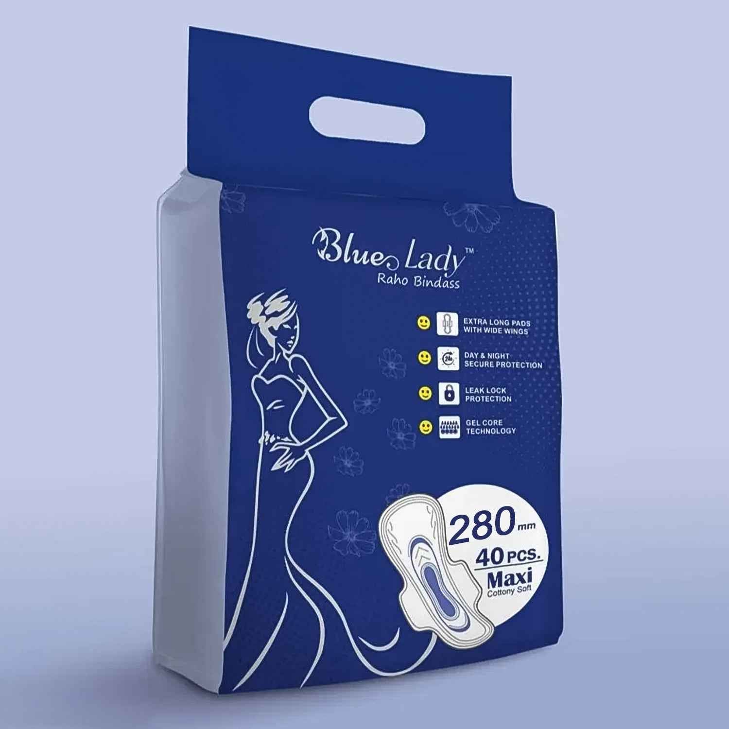 Blue Lady Extra Long Pads With Wides Wings Sanitary Pads  280 Mm 40-pack