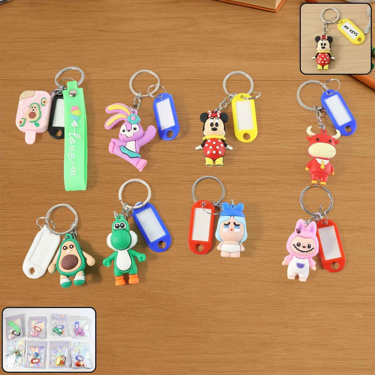 Cartoon Character Keychain With Name Tag (Mix Design 1 Pc)