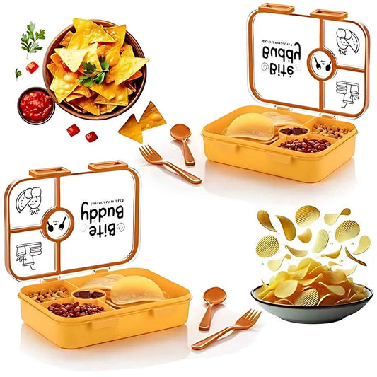 Bite Buddy 4 Compartment Leak Resistant Plastic Lunch Box With Spoon Fork - BeSh Deals®