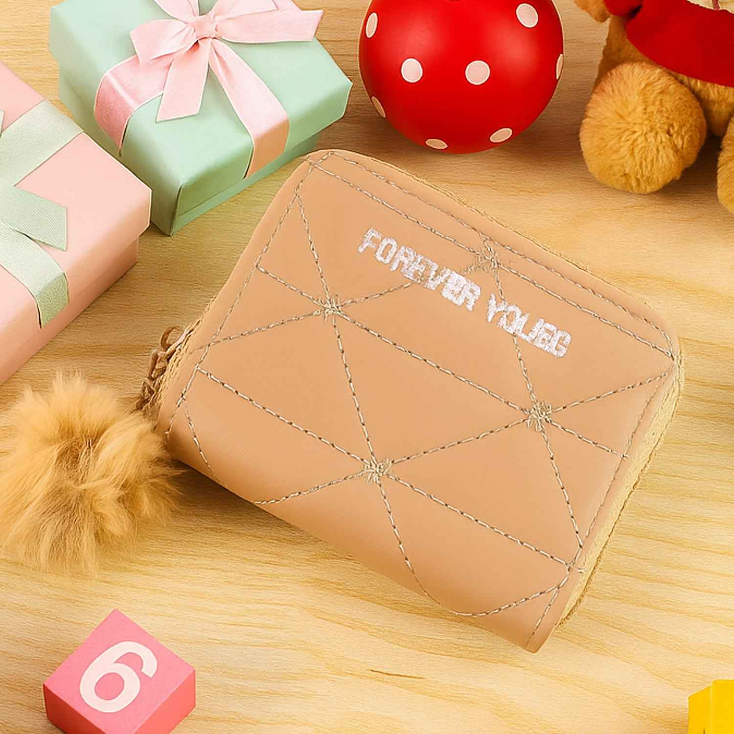 Stylish Kids Wallet With Soft Fur Zip Puller (1 Pc)