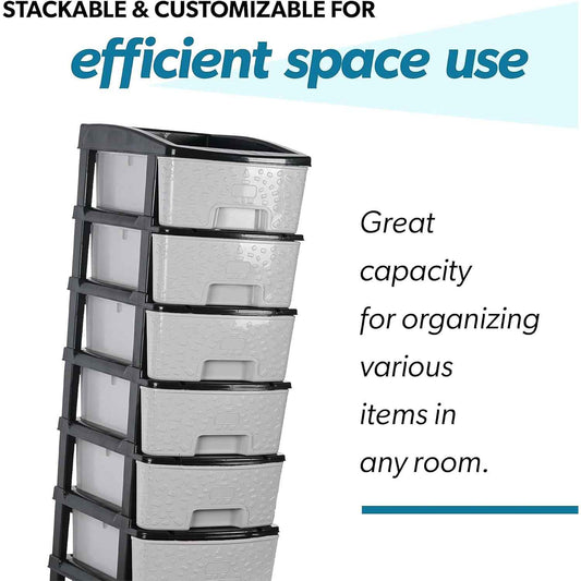 6-layer Heavy-duty Plastic Drawer Organizer Cabinet With Stone Texture Drawers