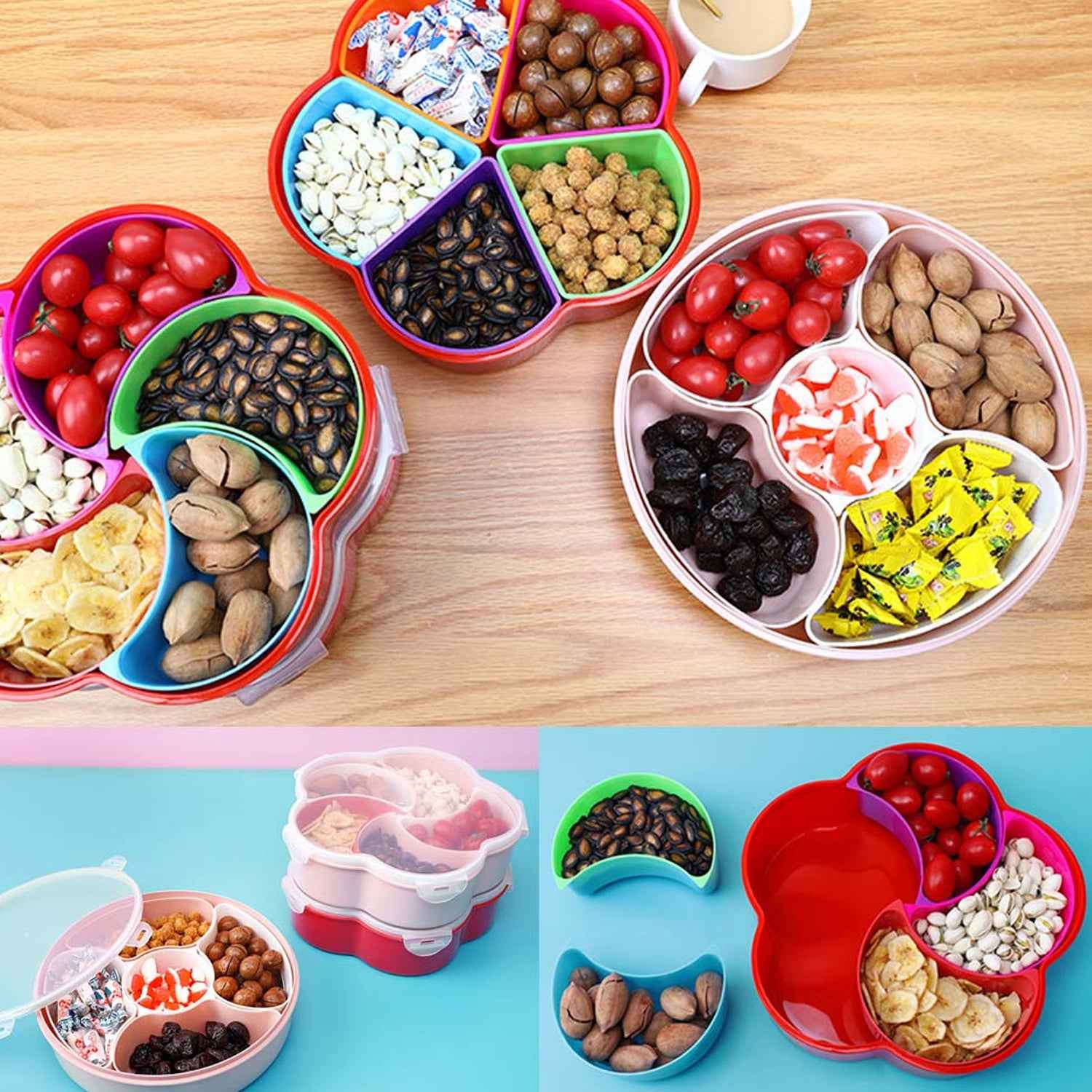 5 Compartments Party Food Storage Snack Nuts Box For Peanuts Fruits And Candy Box For Home Kitchen Use - BeSh Deals®