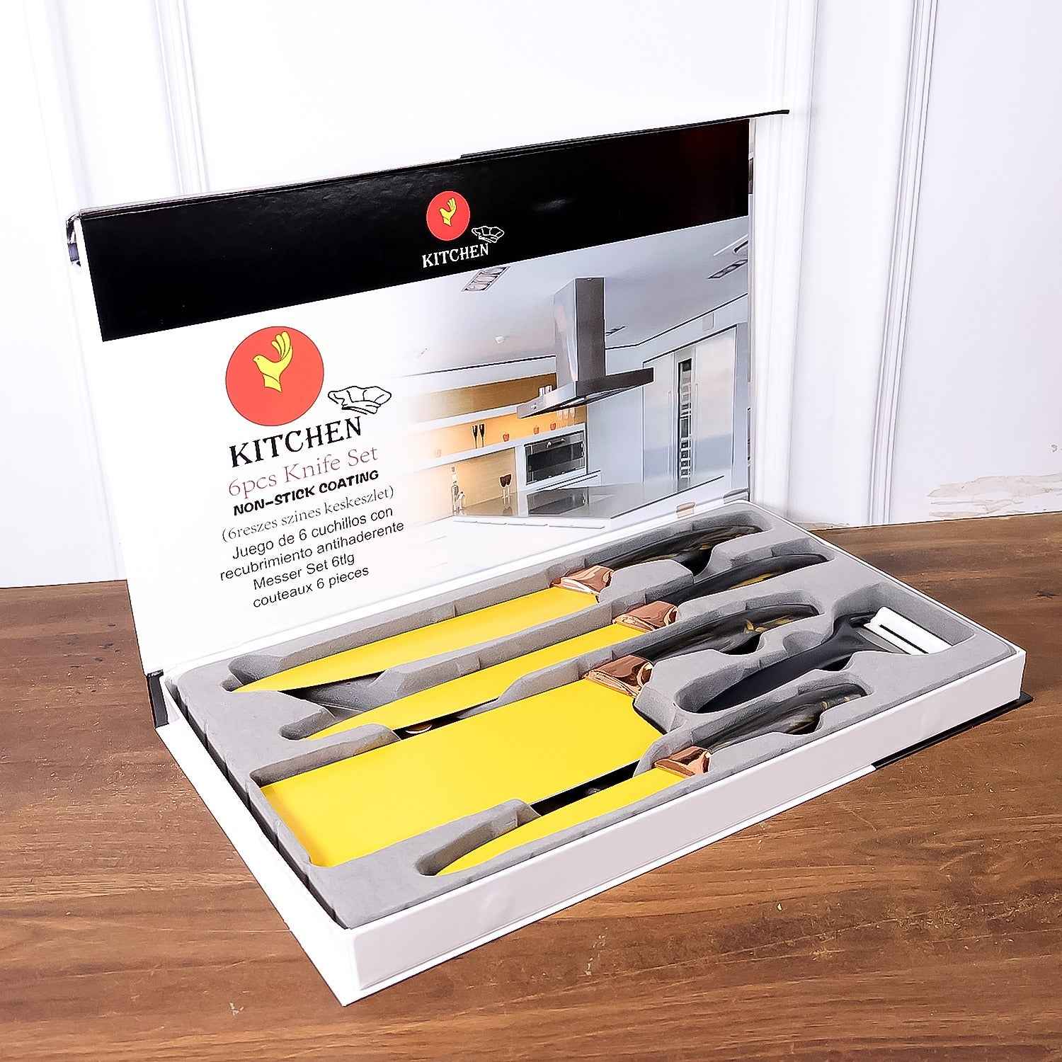 6 Pcs Professional Kitchen Knife Set With Chef Knives Cleaver Peeler  Scissors