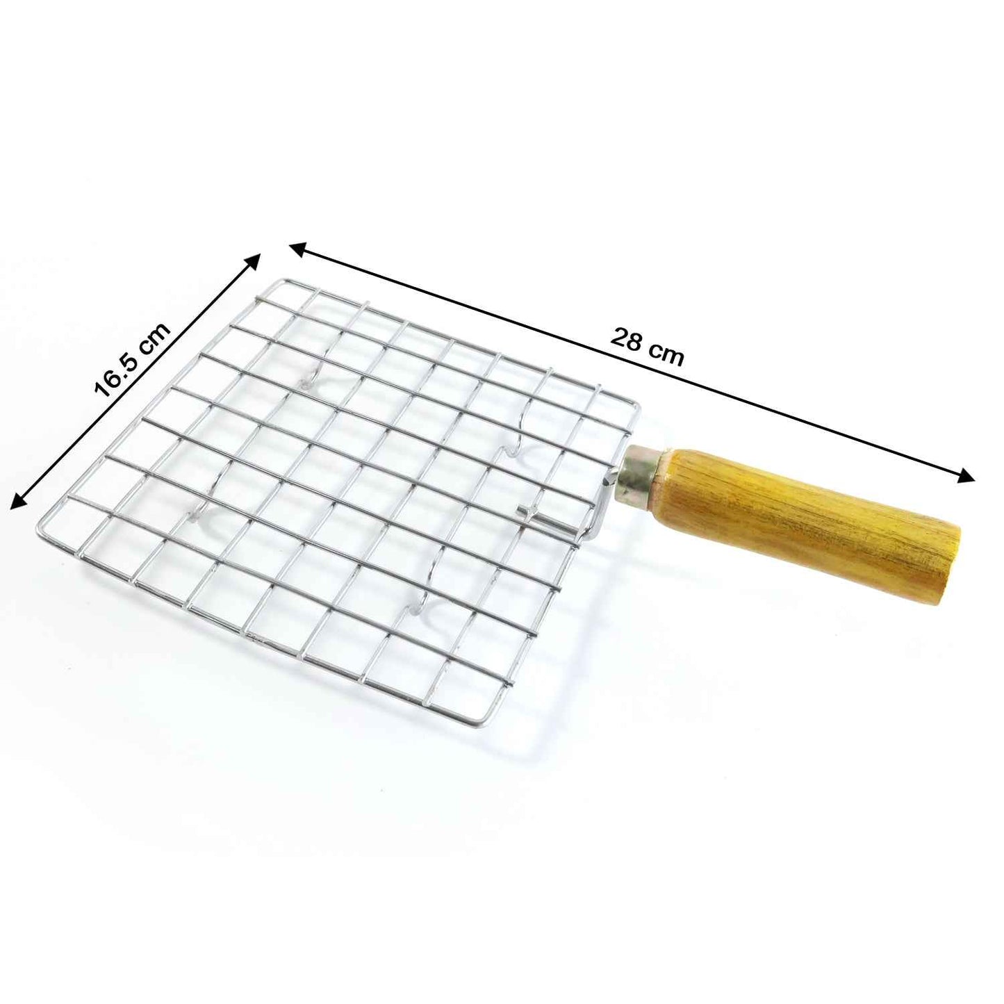 2086 Kitchen Square Stainless Steel Roaster Papad Jali Barbecue Grill With Wooden Handle