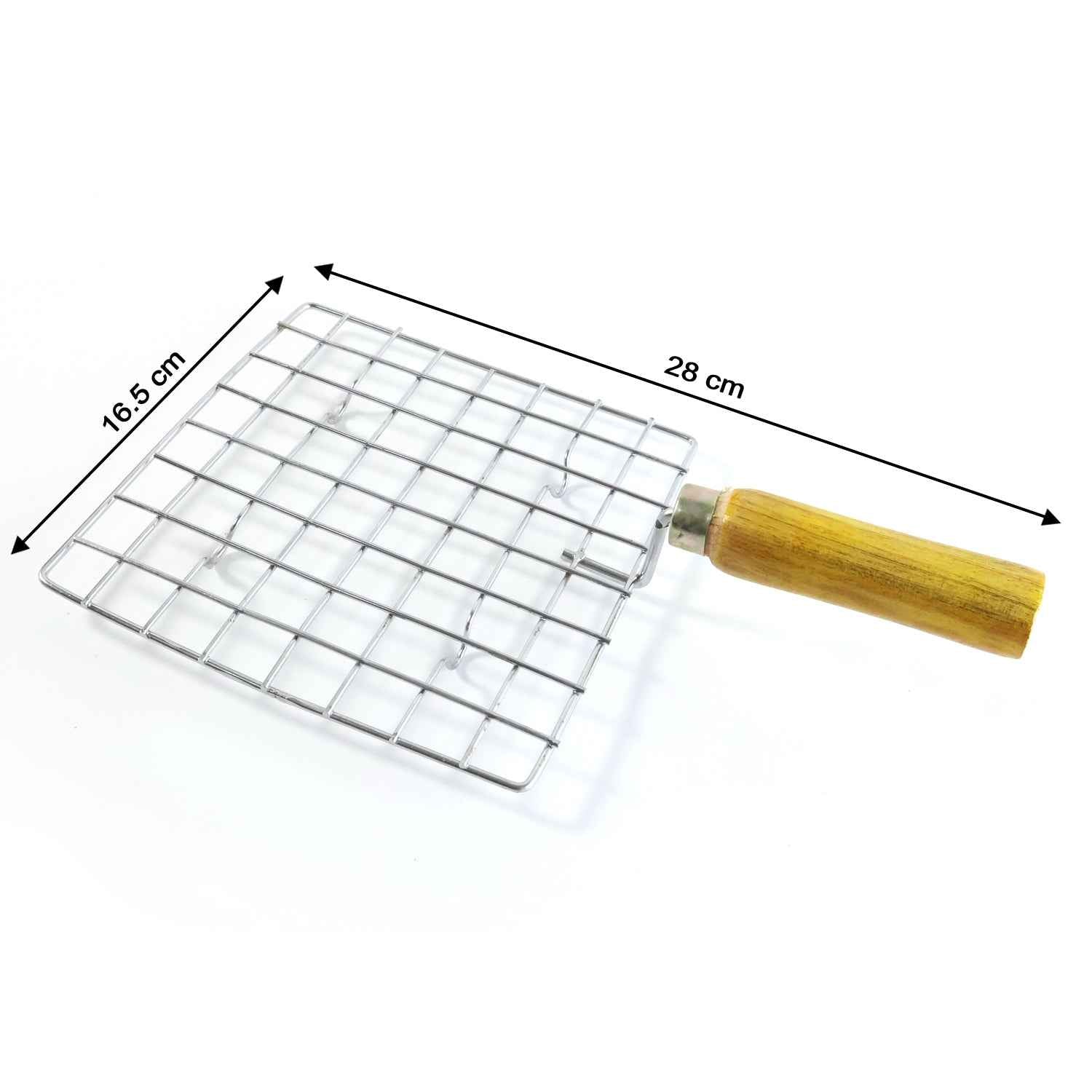 2086 Kitchen Square Stainless Steel Roaster Papad Jali Barbecue Grill With Wooden Handle