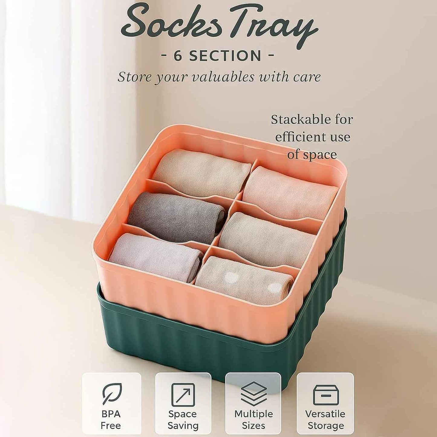 Square Organizer Box With 6 Compartments (Set Of 2)