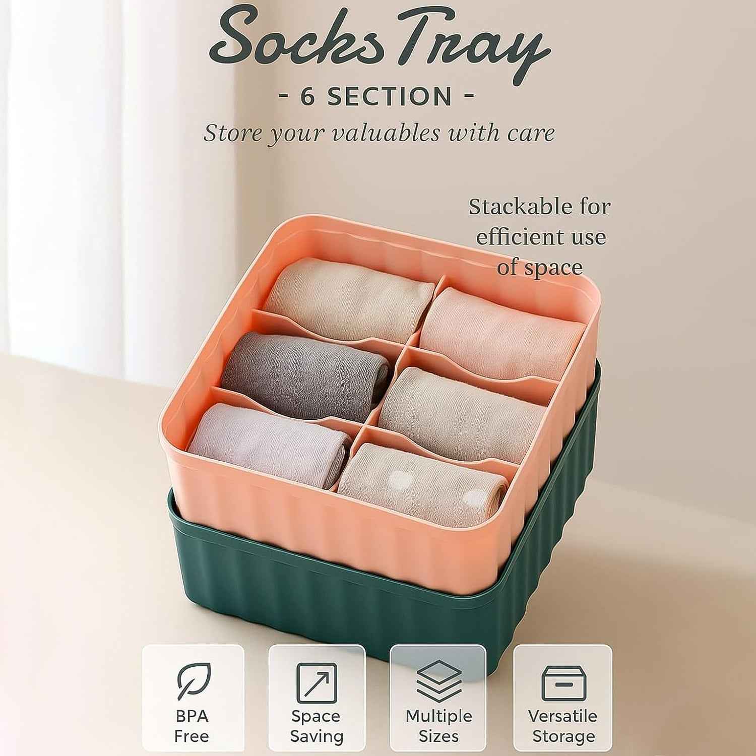 Square Organizer Box With 6 Compartments (Set Of 2)