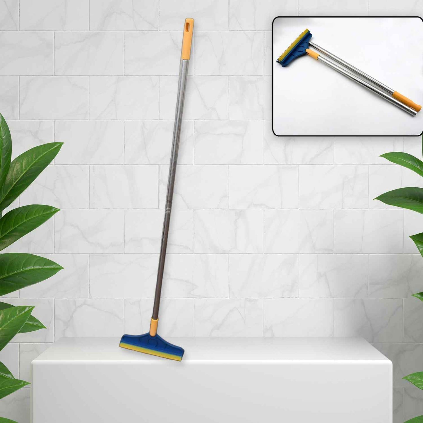 7928 2 In 1 Cleaning Brush Long Handle Floor Brush Rotatable Cleaning Brush For Bathroom Kitchen 120 Degree Triangular Rotating Brush Head With Wiper