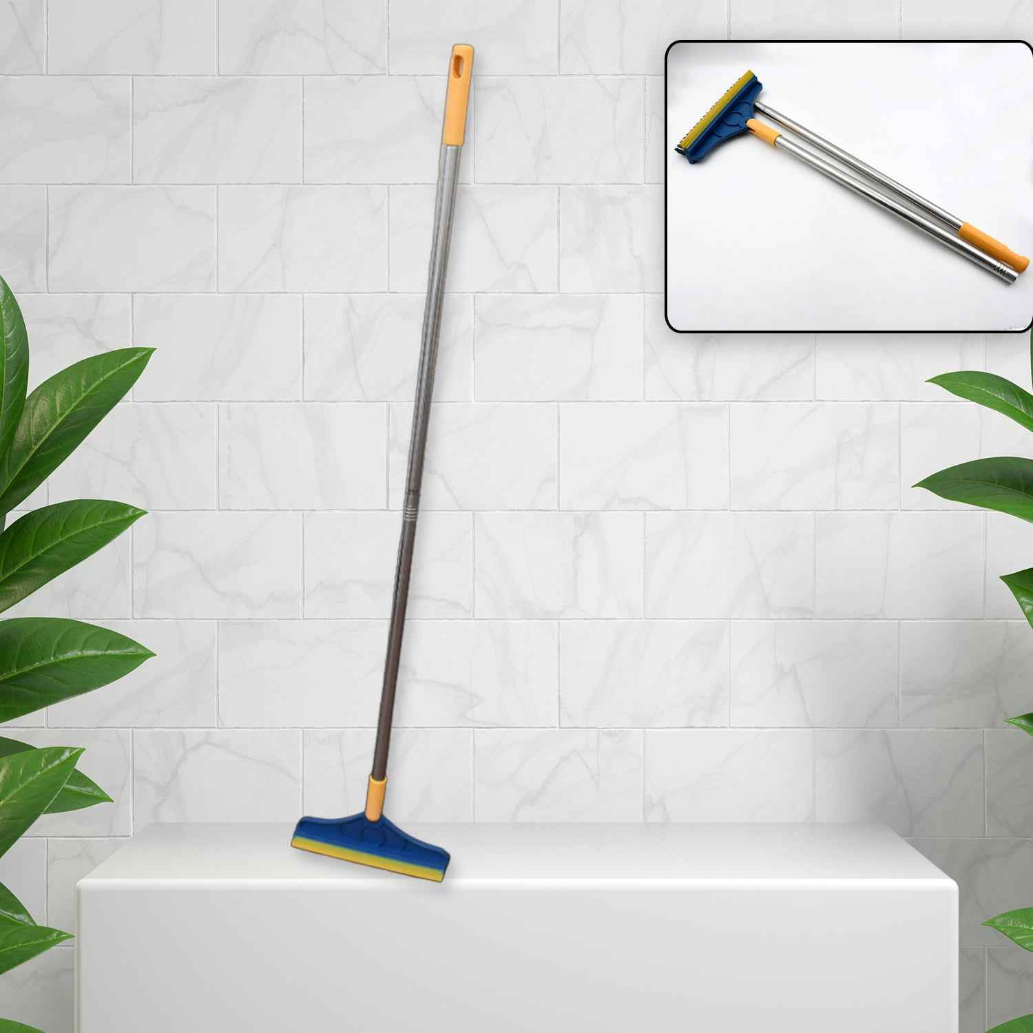 7928 2 In 1 Cleaning Brush Long Handle Floor Brush Rotatable Cleaning Brush For Bathroom Kitchen 120 Degree Triangular Rotating Brush Head With Wiper
